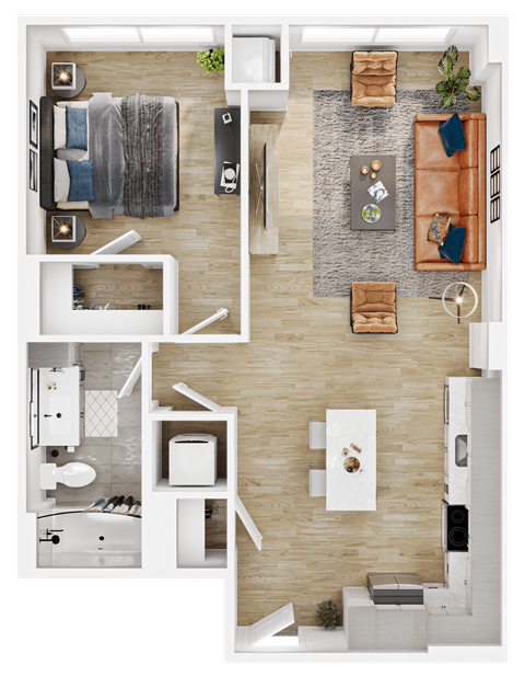 Floor plan for 1 bed, 1 bath, 720 sqft